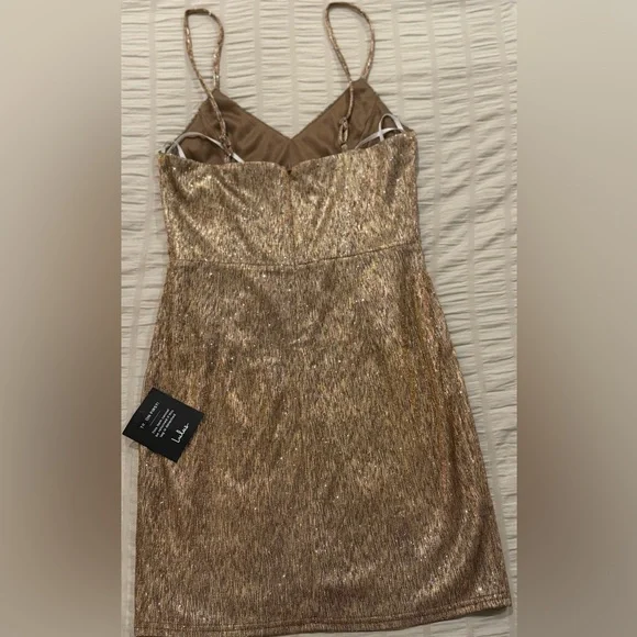 Lulu's Gold Mini Dress - Picture 2 of 6